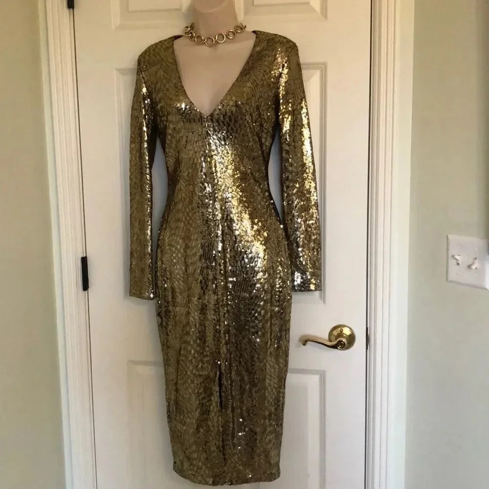 𝅺Akira Chicago black label gold sequins dress small‎